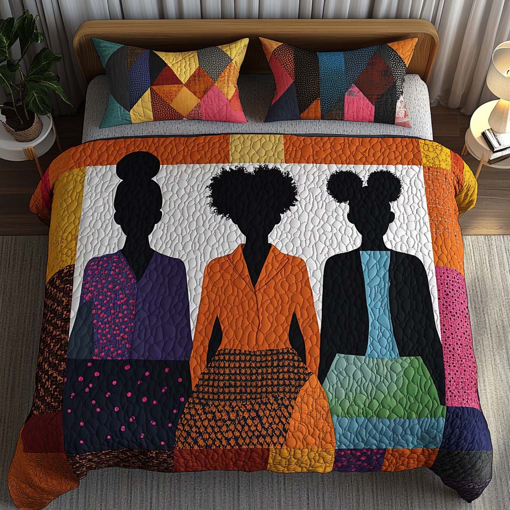 Patchwork Pride Quilted Bedding Set Duvet Cover Merch Black Women Melanin Gifts