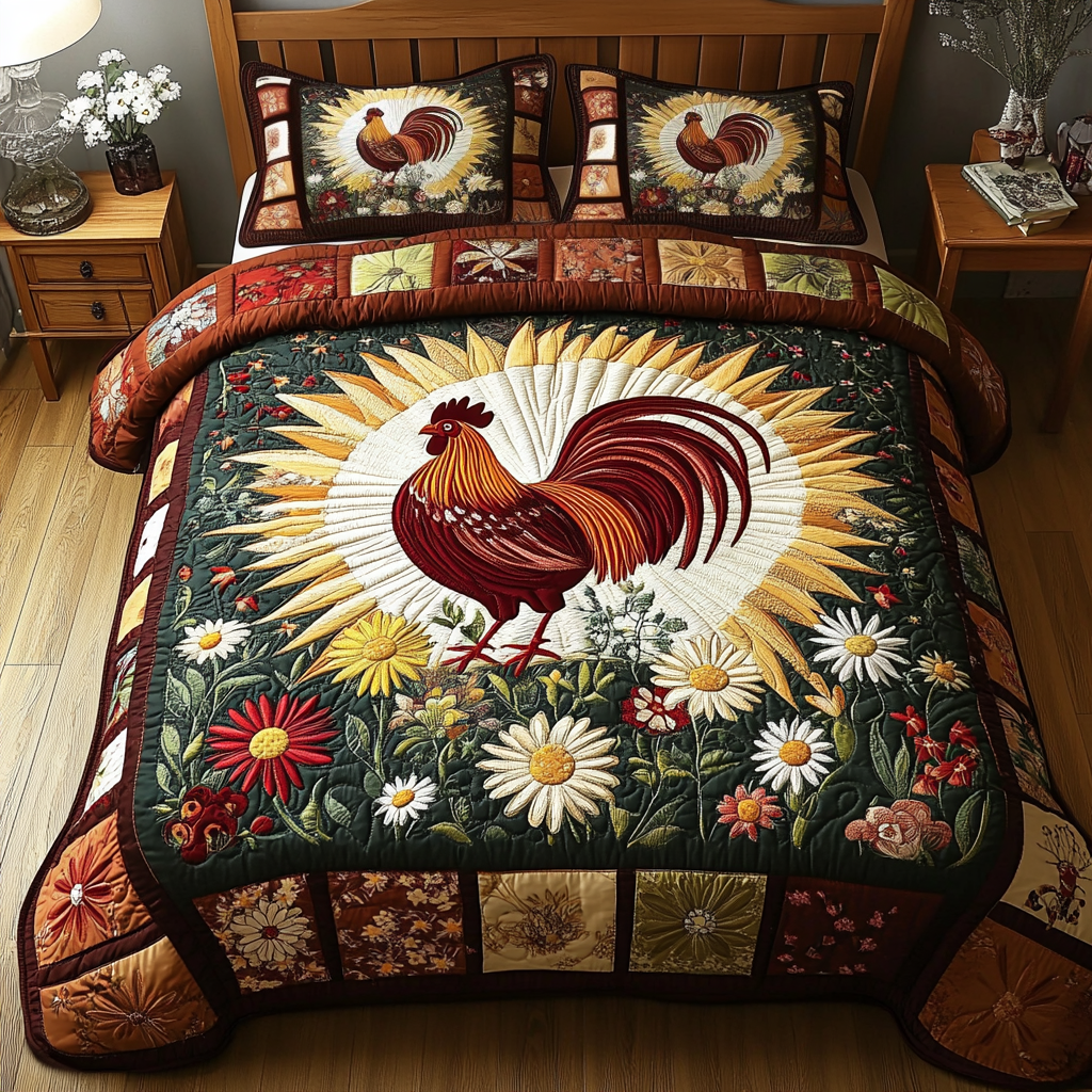 Patchwork Rooster Quilted Bedding Set Duvet Cover Bedspreads Best Gifts For Chicken Owners Patchwork Rooster Quilted Bedding Set Duvet Cover Bedspreads Best Gifts For Chicken Owners