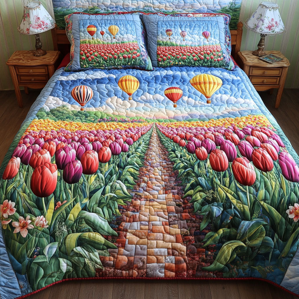 Path of Petals Quilted Bedding Set Duvet Cover Bed Sheet Set Gifts For Tulip Enthusiasts