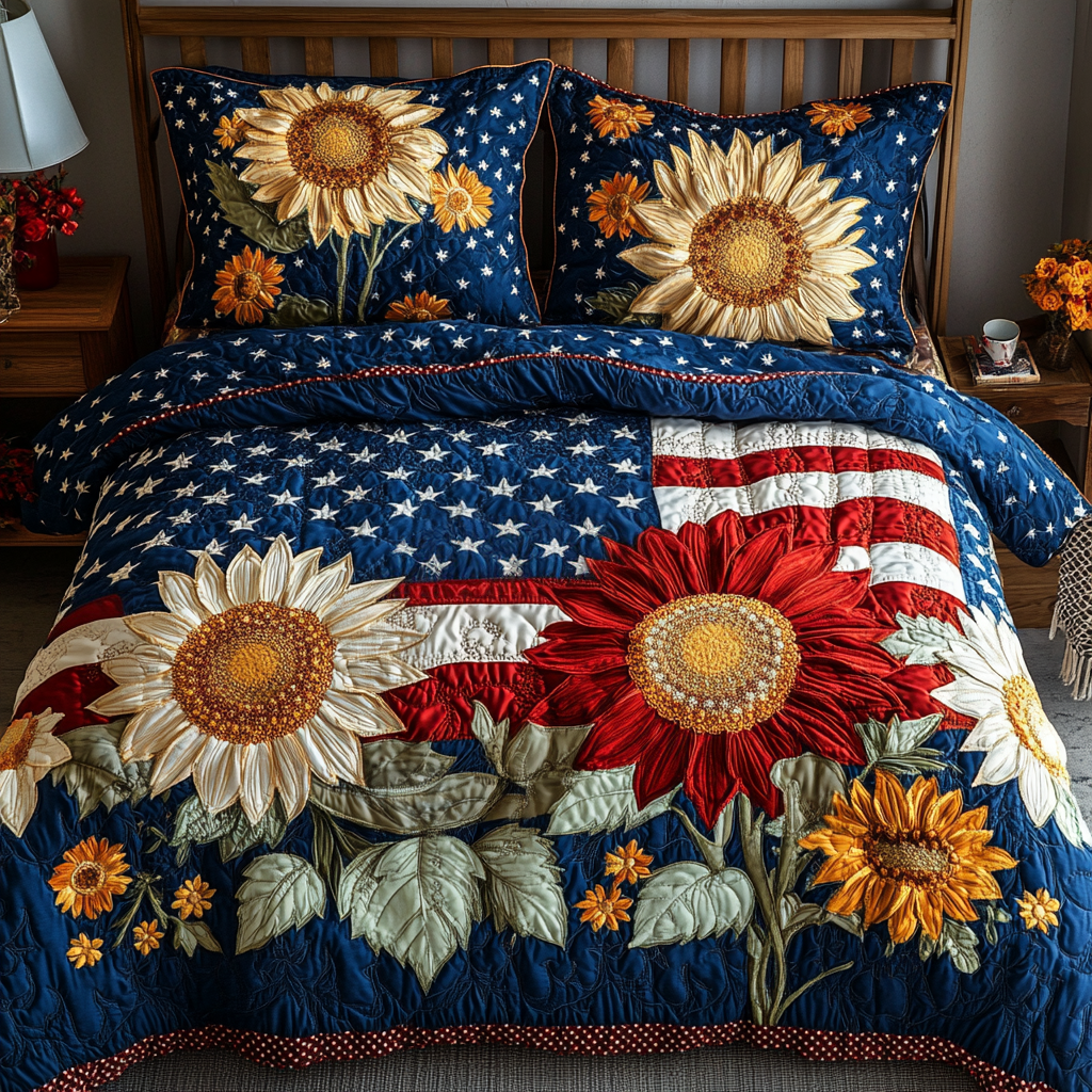 Patriotic Bloom Quilted Bedding Set Duvet Cover Merch Gifts For The Flower Lover Patriotic Bloom Quilted Bedding Set Duvet Cover Merch Gifts For The Flower Lover