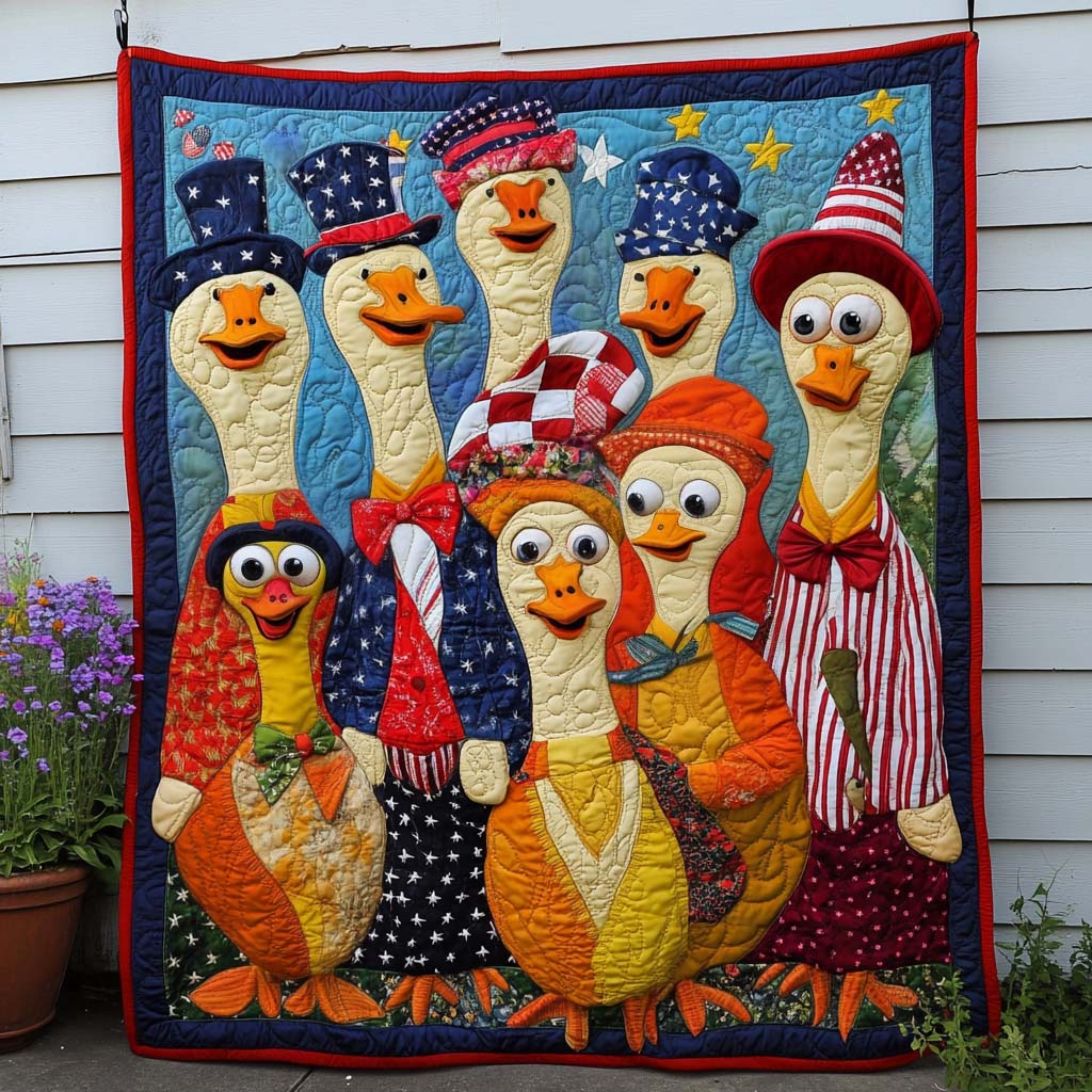 Patriotic Duck Parade Quilted Blanket Nice Throw Blanket Gifts For Duck Lovers