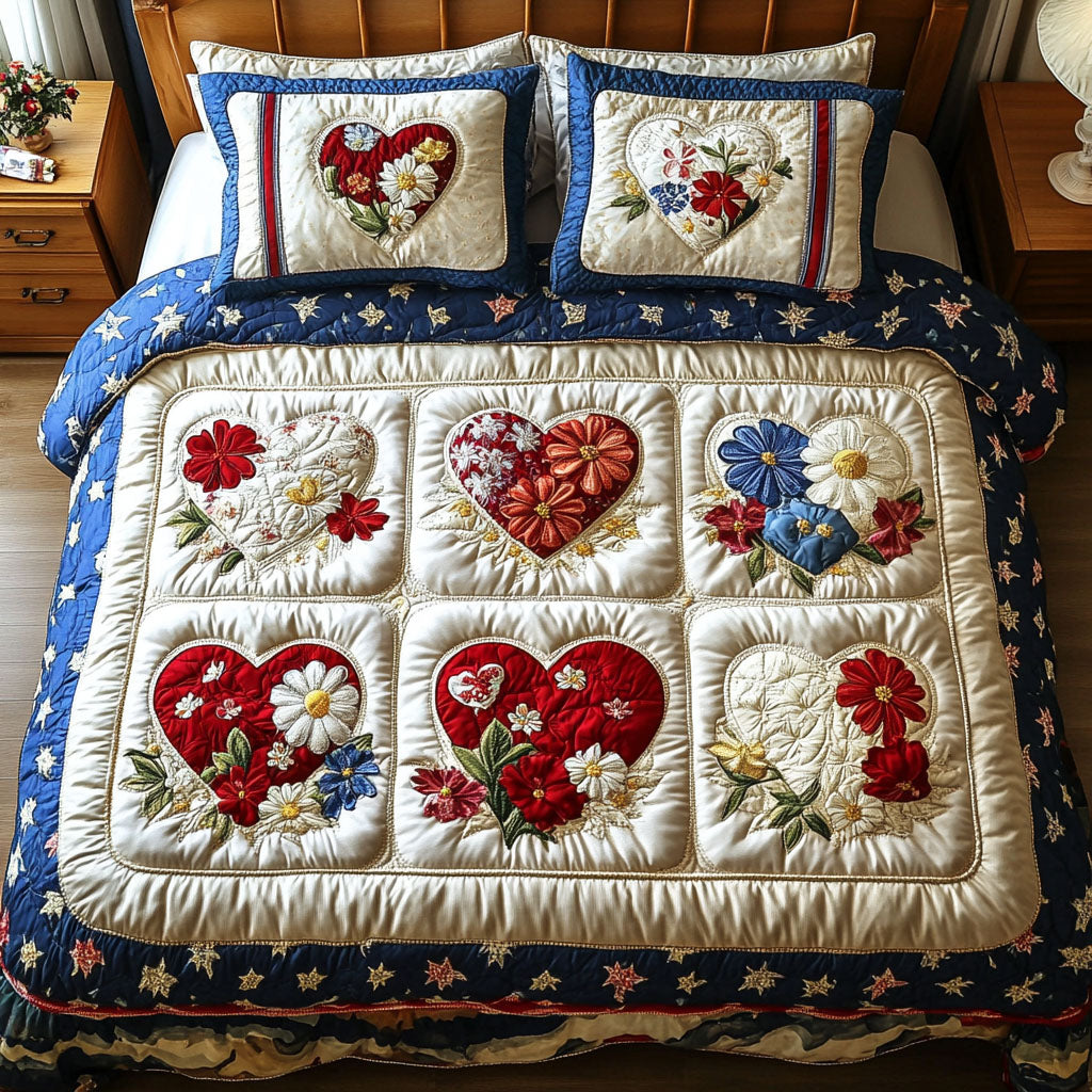 Patriotic Petals Quilted Bedding Set Duvet Cover Bedspreads Gifts For A Patriotic Person