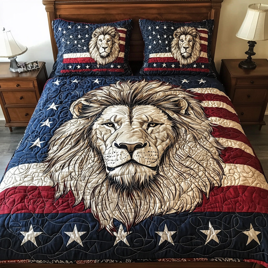 Patriotic White Lion Quilted Bedding Set Duvet Cover Merch Lion Gifts For Adults Patriotic White Lion Quilted Bedding Set Duvet Cover Merch Lion Gifts For Adults