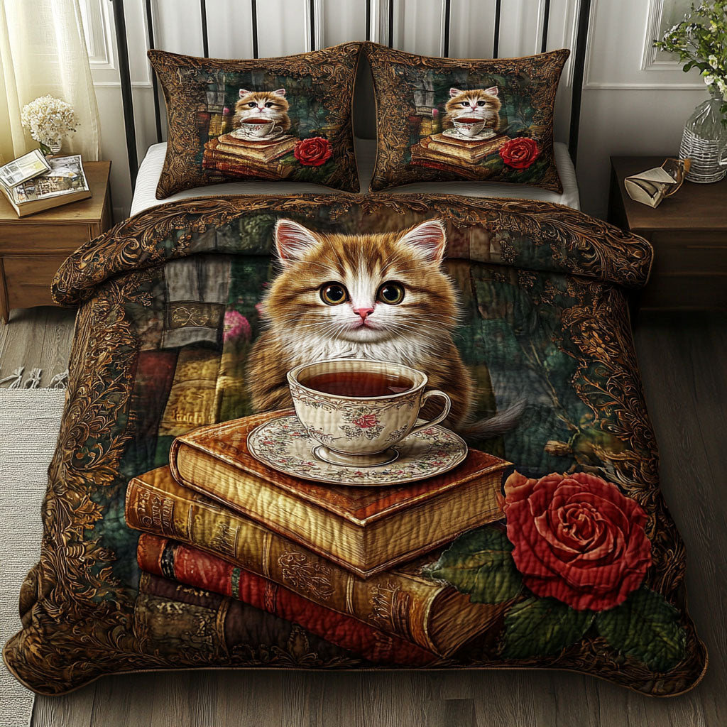 Paws and Pages Quilted Bedding Set Duvet Cover Bed Sheet Set Cat Gifts Women