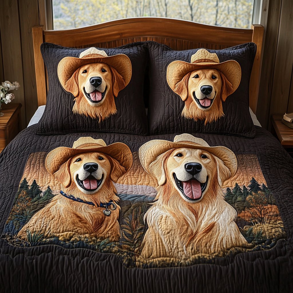 Paws of Gold Quilted Bedding Set Duvet Cover Bed Sheet Set Gifts For Golden Retriever Owners Paws of Gold Quilted Bedding Set Duvet Cover Bed Sheet Set Gifts For Golden Retriever Owners