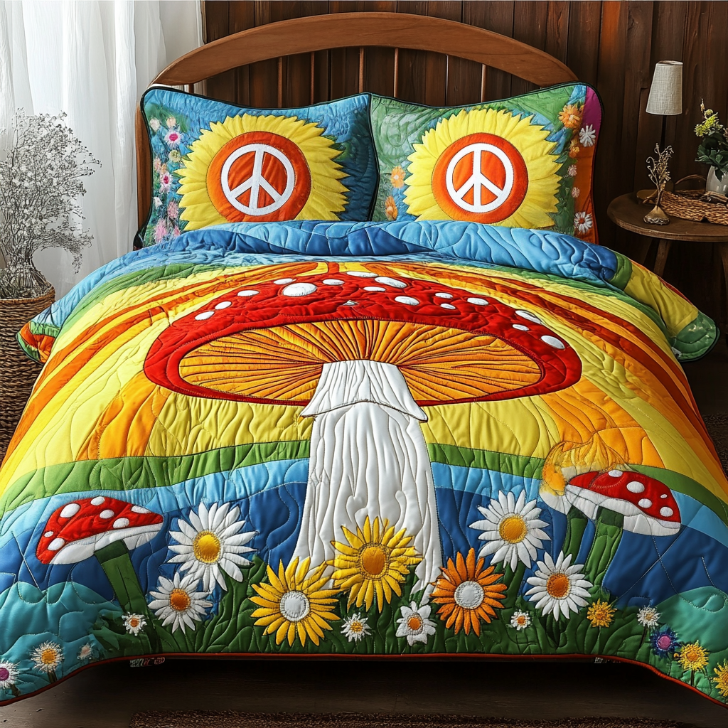 Peace Meadow Quilted Bedding Set Duvet Cover Bed Sheet Set Gifts For Hippie Men Peace Meadow Quilted Bedding Set Duvet Cover Bed Sheet Set Gifts For Hippie Men