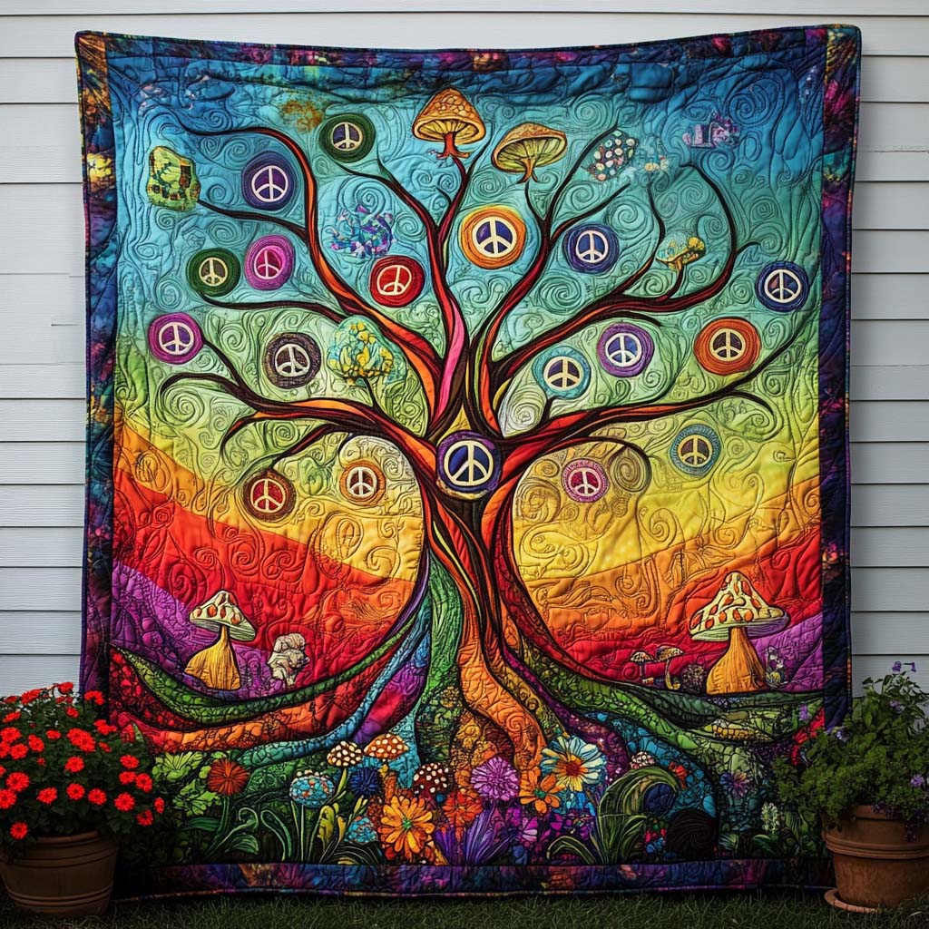 Peace Tree Glow Quilted Blanket Nice Throw Blanket Birthday Presents For Hippies Peace Tree Glow Quilted Blanket Nice Throw Blanket Birthday Presents For Hippies