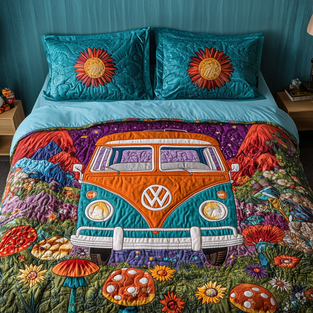 Peace Van Quilted Bedding Set Duvet Cover Bedspreads Best Gifts For Hippie Mom Peace Van Quilted Bedding Set Duvet Cover Bedspreads Best Gifts For Hippie Mom