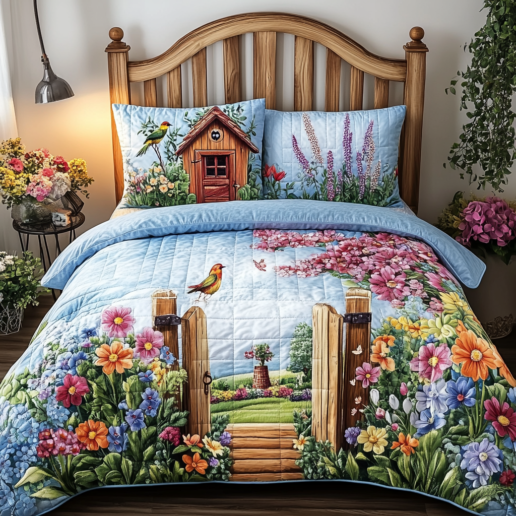Peaceful Arch Quilted Bedding Set Duvet Cover Bed Sheet Set Gifts For Flower Enthusiasts Peaceful Arch Quilted Bedding Set Duvet Cover Bed Sheet Set Gifts For Flower Enthusiasts