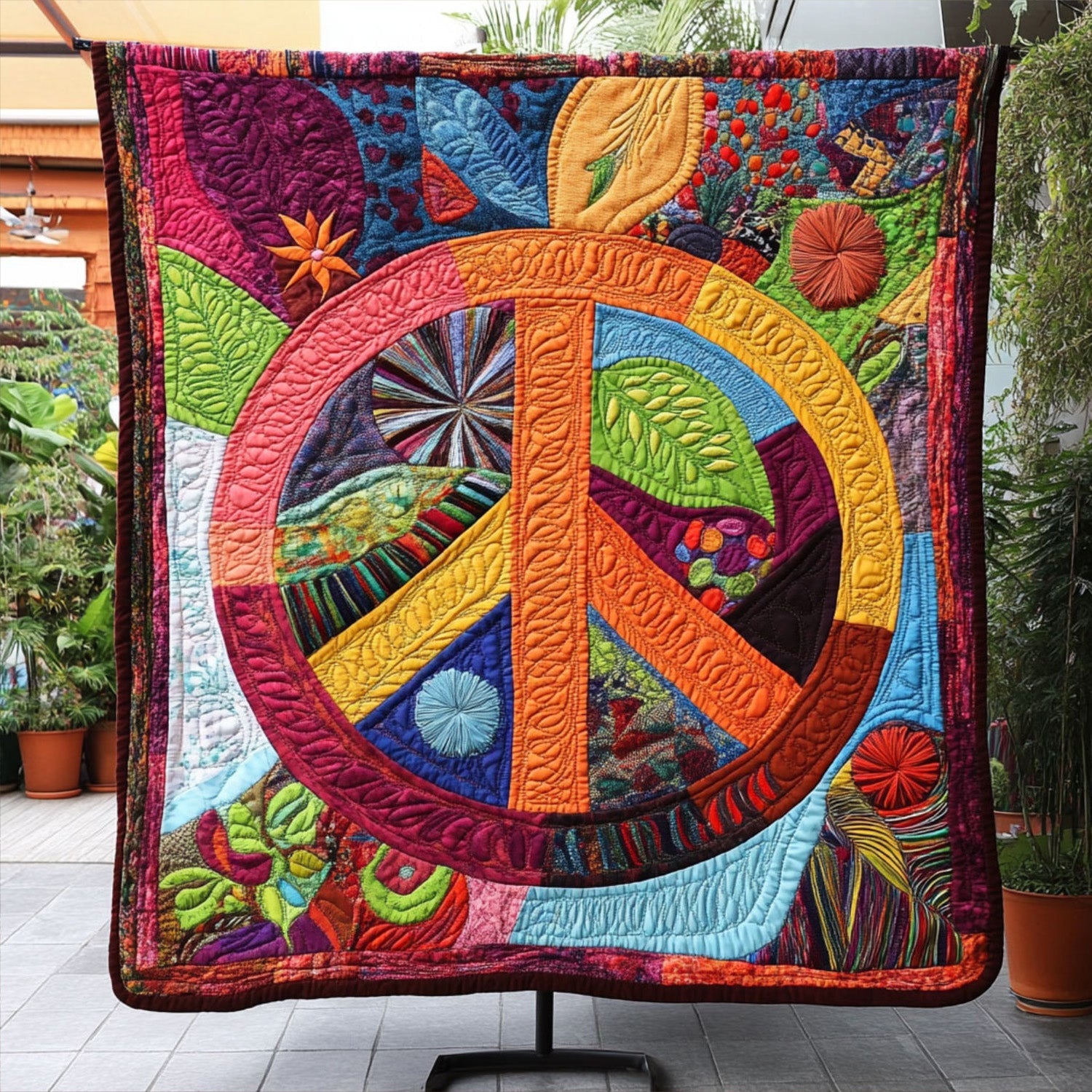 Peaceful Aura Quilted Blanket Cute Colorful Blanket Best Gifts For Hippies