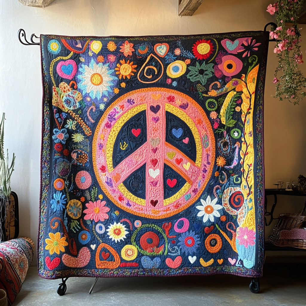 Peaceful Blooms Quilted Blanket Cute Throw Blanket Best Christmas Gifts For Hippies Peaceful Blooms Quilted Blanket Cute Throw Blanket Best Christmas Gifts For Hippies