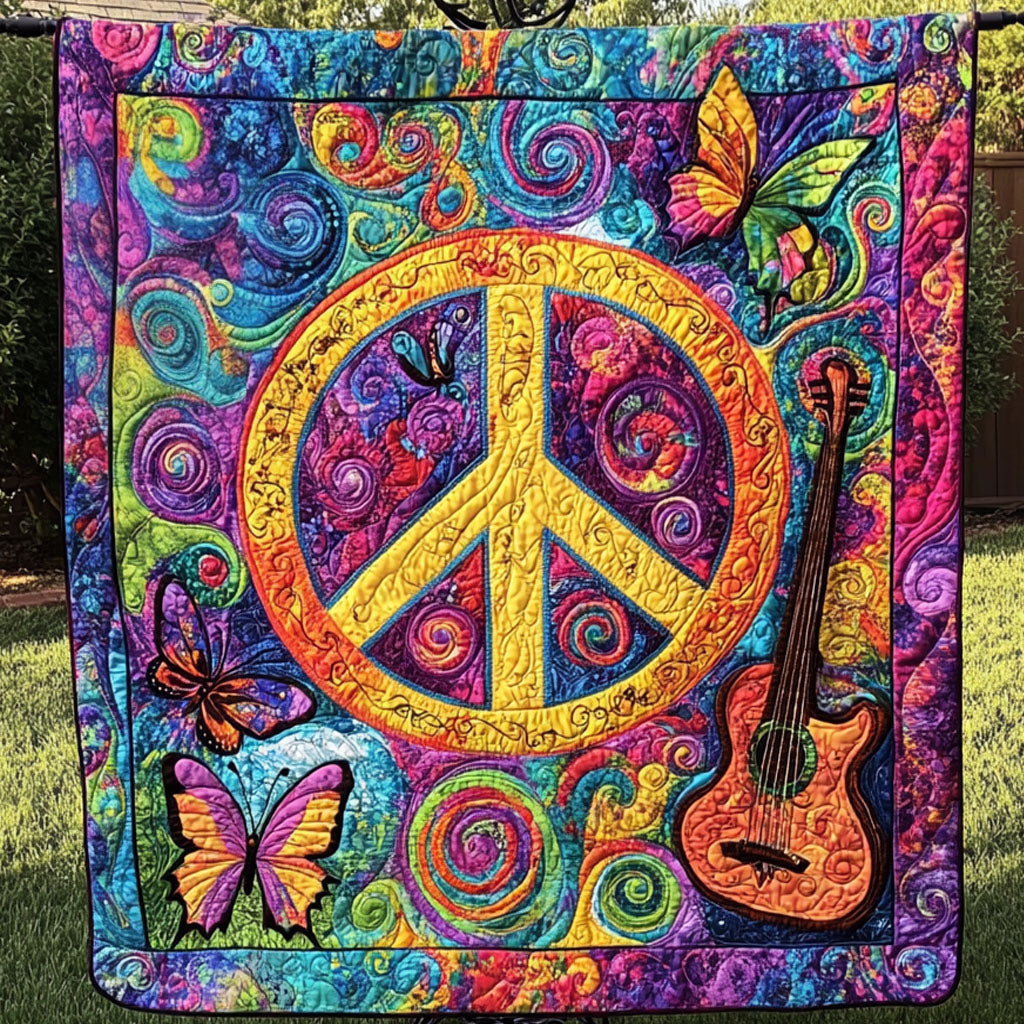 Peaceful Chords Quilted Blanket Cute Throw Blanket Gifts For Hippie Guys Peaceful Chords Quilted Blanket Cute Throw Blanket Gifts For Hippie Guys