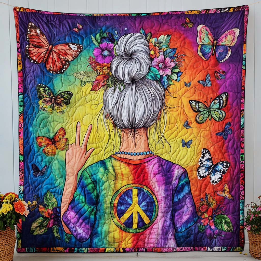 Peaceful Granny Quilted Blanket Nice Throw Blanket Birthday Gift Ideas For Hippies Peaceful Granny Quilted Blanket Nice Throw Blanket Birthday Gift Ideas For Hippies