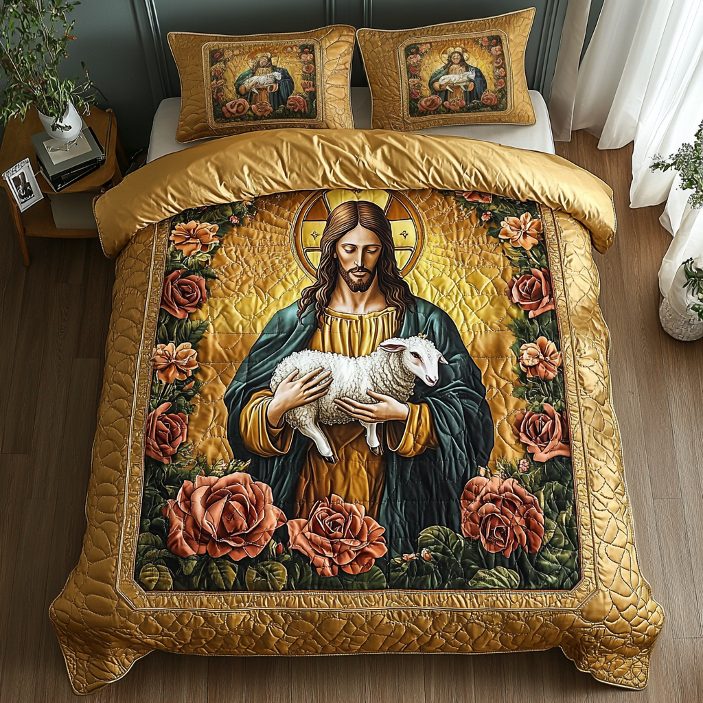 Peaceful Heart Quilted Bedding Set Duvet Cover Merch Religious Christmas Decorations Peaceful Heart Quilted Bedding Set Duvet Cover Merch Religious Christmas Decorations