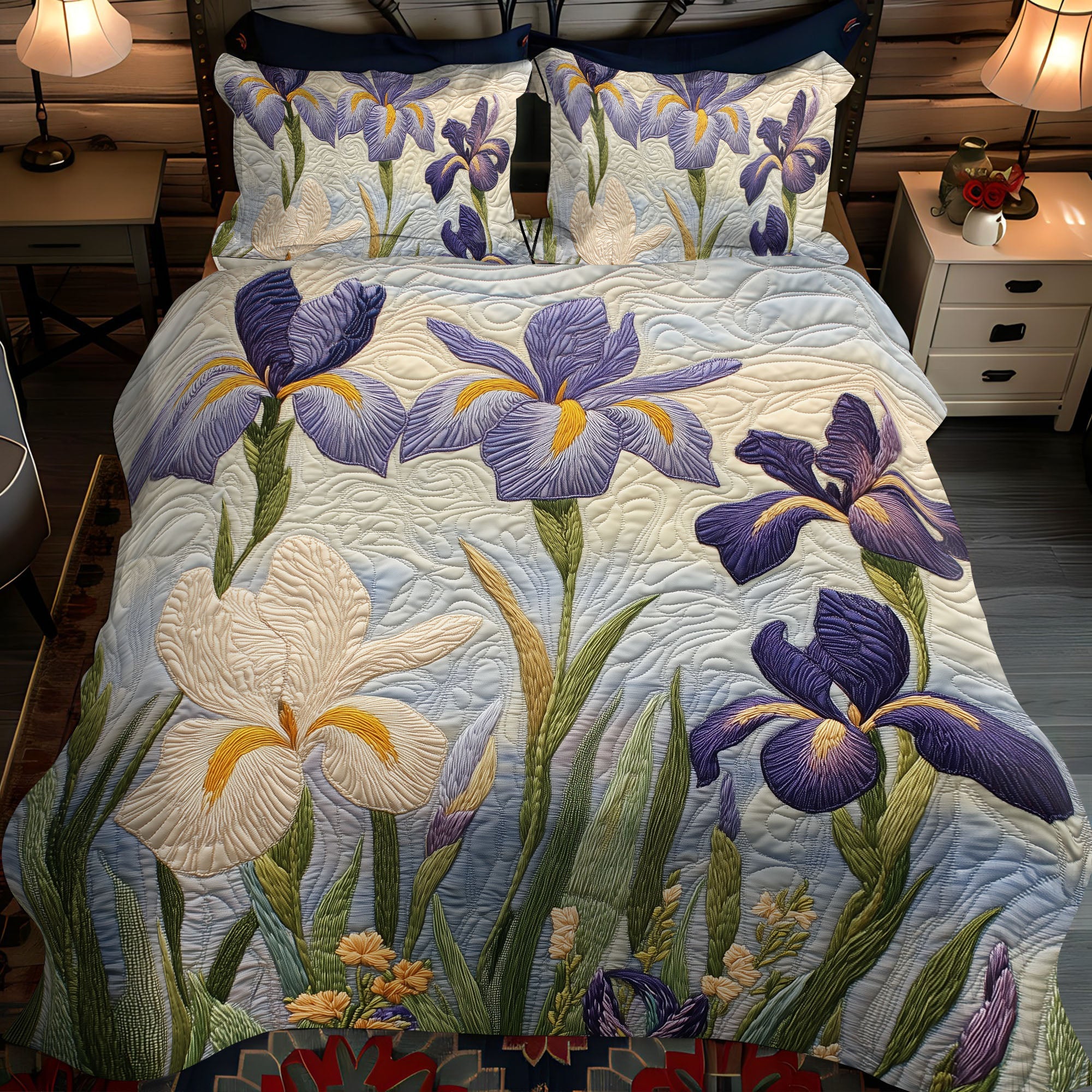 Peaceful Iris Quilted Bedding Set Duvet Cover Bedspread Flower Presents Peaceful Iris Quilted Bedding Set Duvet Cover Bedspread Flower Presents