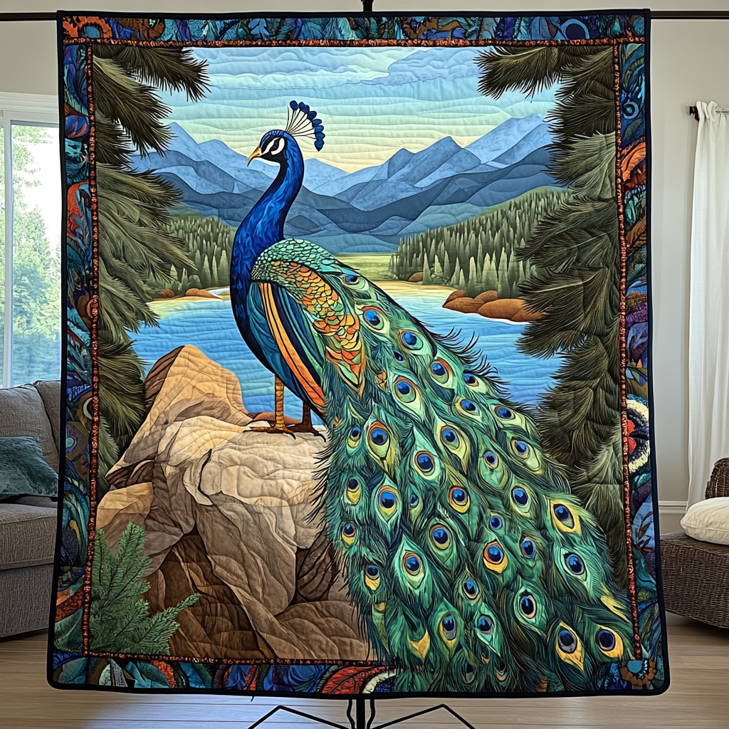 Peacock Splendor Quilted Blanket Cute Colorful Blanket Bird Gifts For Peacock Lover Peacock Splendor Quilted Blanket Cute Colorful Blanket Bird Gifts For Peacock Lover