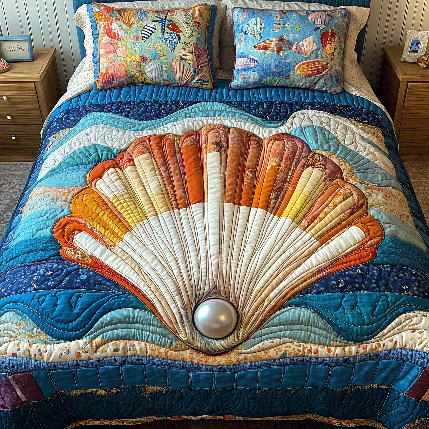 Pearl Treasure Quilted Bedding Set Duvet Cover Bedspread Beach Vacation Gift Ideas