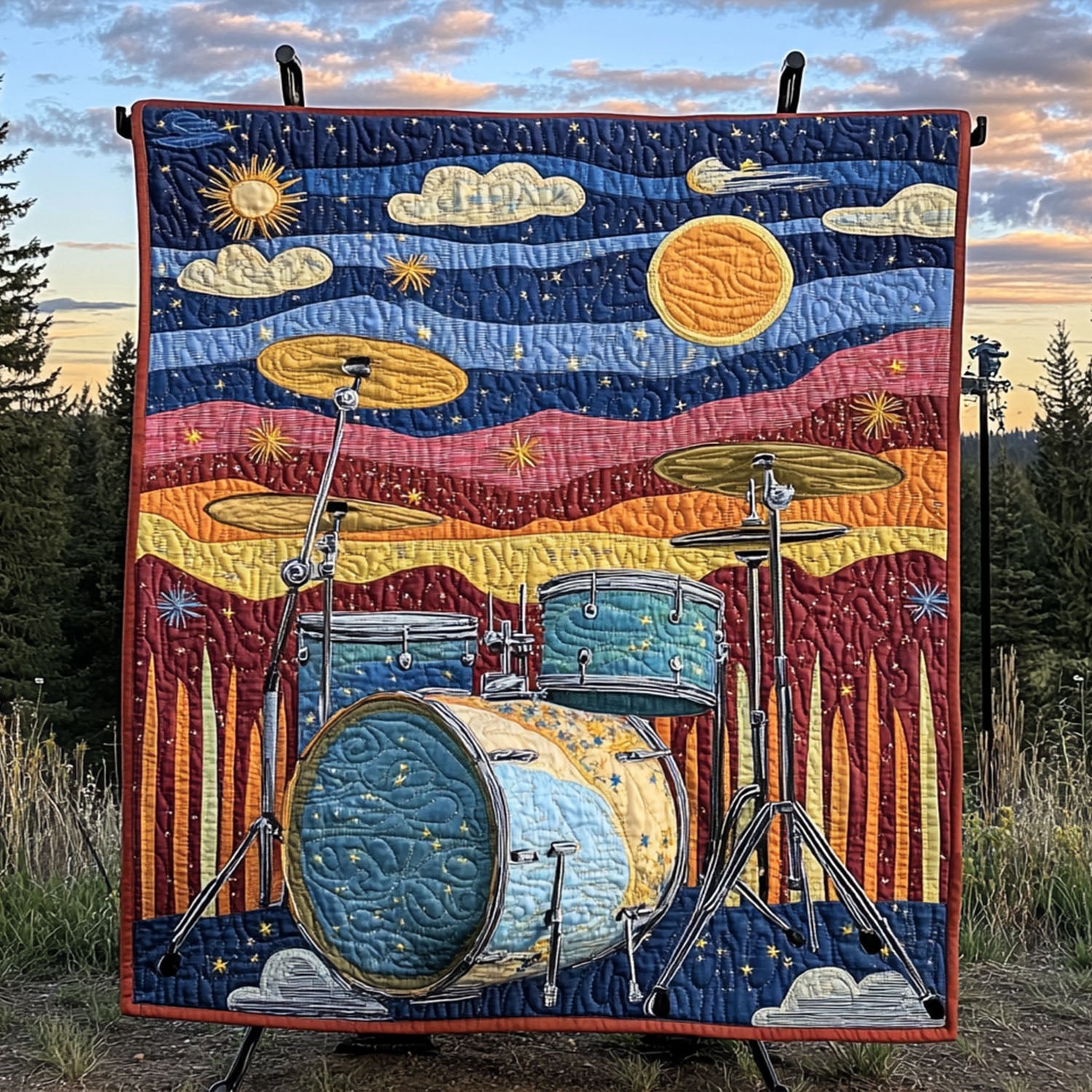 Percussion Paradise Quilted Blanket Cute Throw Blanket Gifts For Young Drummers Percussion Paradise Quilted Blanket Cute Throw Blanket Gifts For Young Drummers