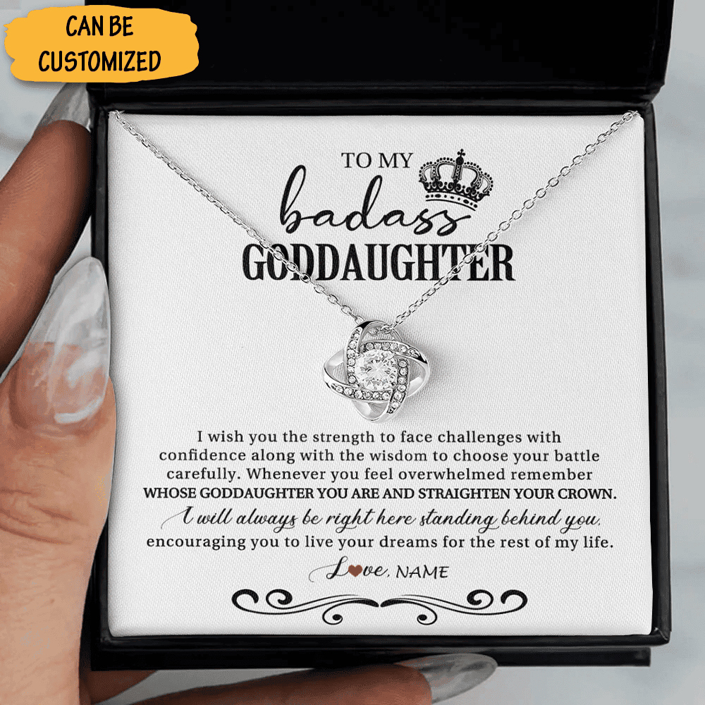 Personalised To My Badass Goddaughter Necklace Silver Love Knot Necklace Sweet 16 Gifts For Goddaughter Personalised To My Badass Goddaughter Necklace Silver Love Knot Necklace Sweet 16 Gifts For Goddaughter