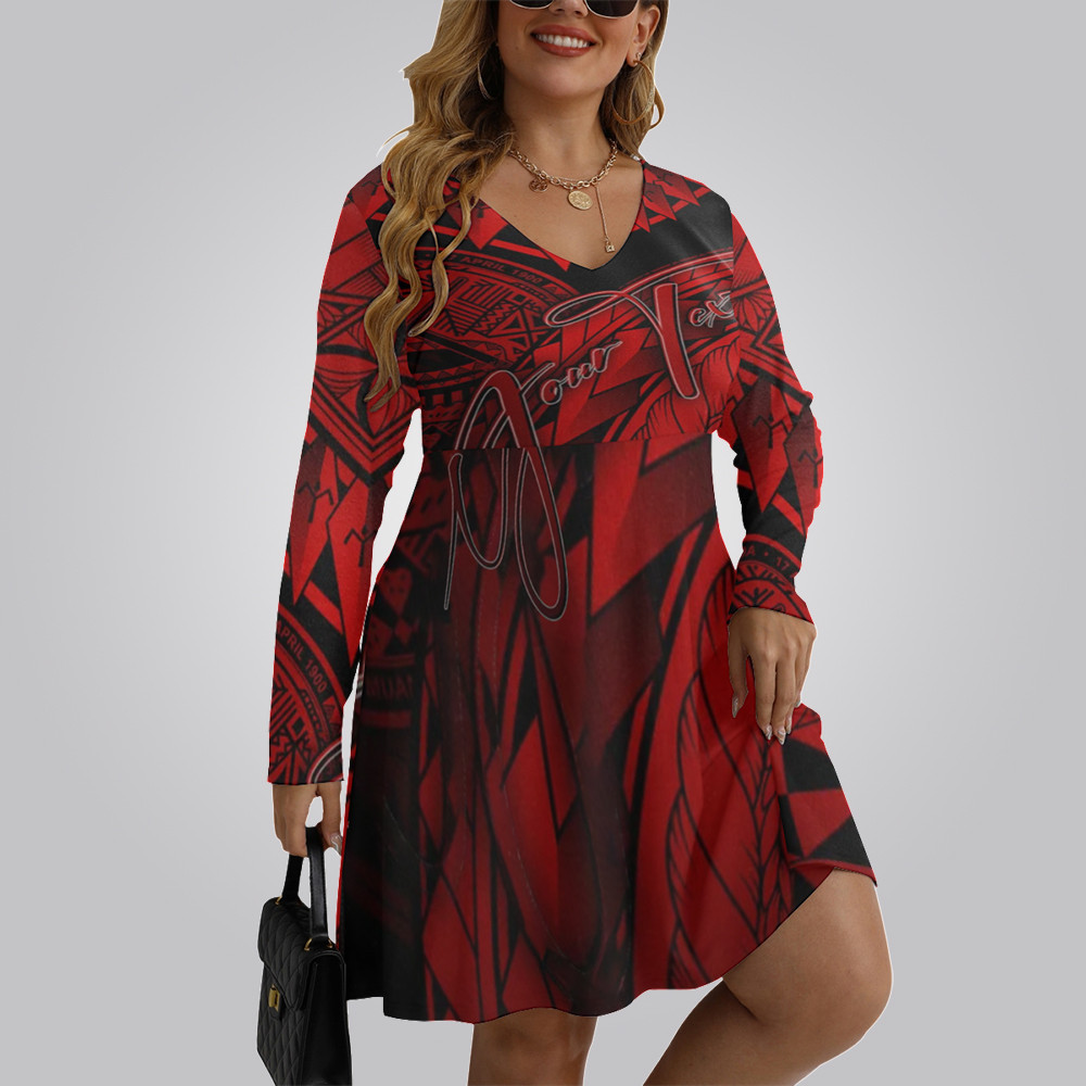 Personalized American Samoa Women's V-neck Long Sleeve Dress Polynesian Art Lady Clothing Personalized American Samoa Women's V-neck Long Sleeve Dress Polynesian Art Lady Clothing