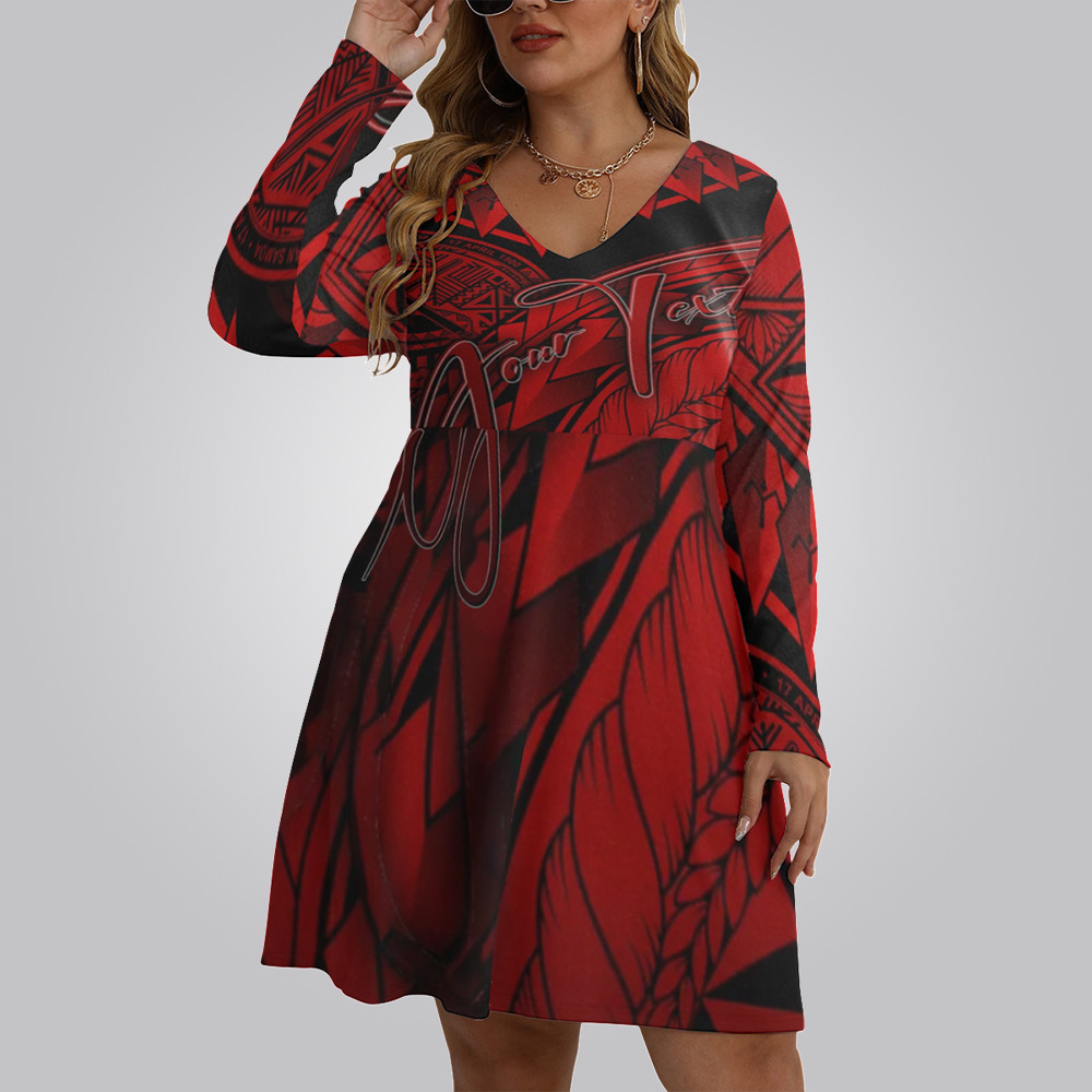 Personalized American Samoa Women's V-neck Long Sleeve Dress Polynesian Art Lady Clothing Personalized American Samoa Women's V-neck Long Sleeve Dress Polynesian Art Lady Clothing
