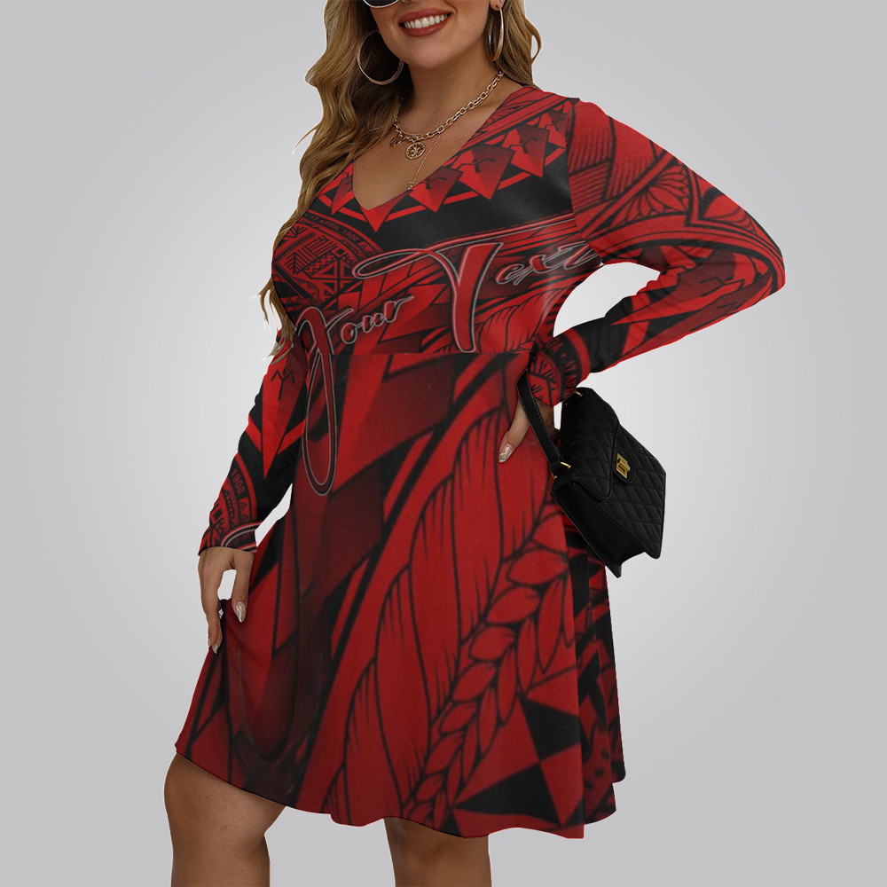 Personalized American Samoa Women's V-neck Long Sleeve Dress Polynesian Art Lady Clothing Personalized American Samoa Women's V-neck Long Sleeve Dress Polynesian Art Lady Clothing