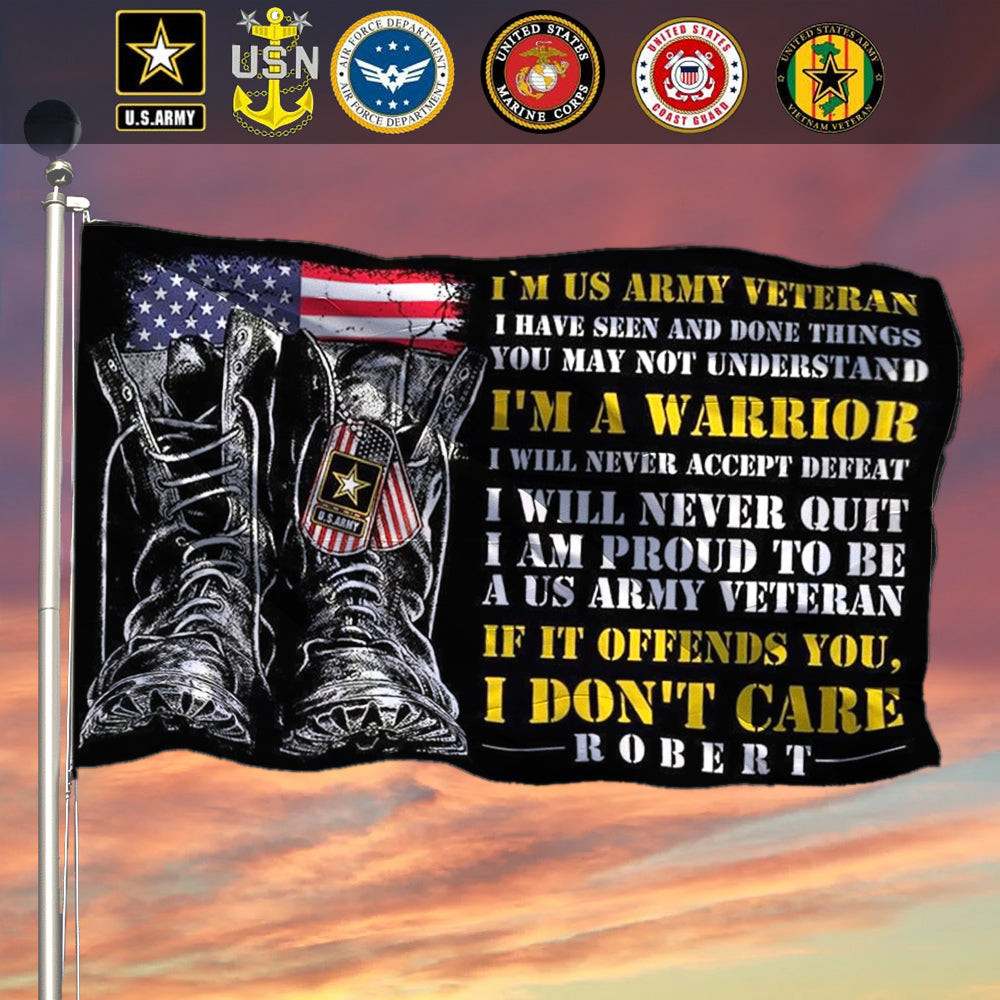 Personalized Army Veteran Flag Combat Boots Support Our Army Veteran Yard Flag