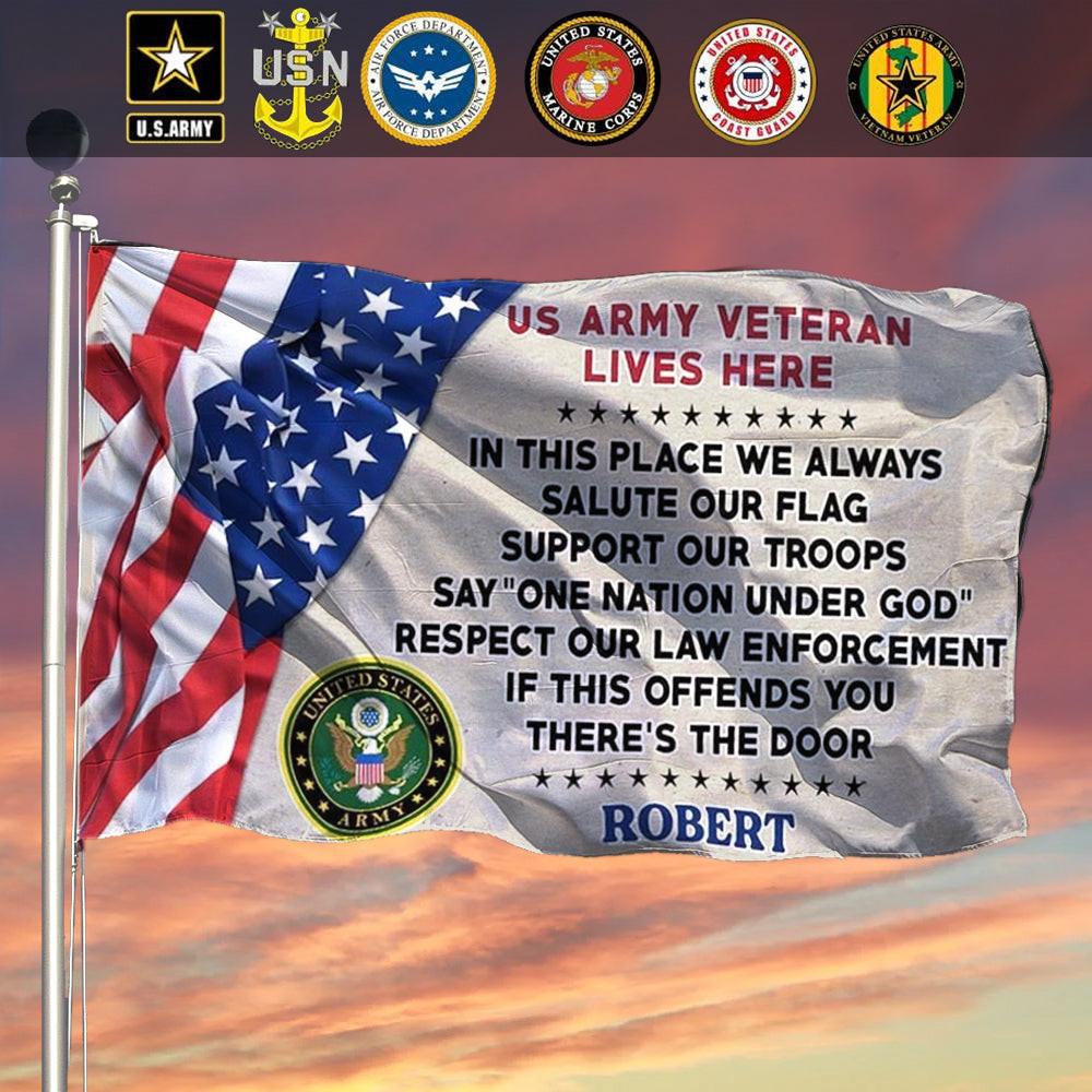 Personalized Army Veteran Lives Here Flag And American Flag Army Veteran Decorative Personalized Army Veteran Lives Here Flag And American Flag Army Veteran Decorative