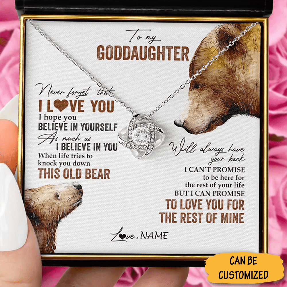 Personalized Bear To My Goddaughter Necklace Love Knot Necklace With Message Goddaughter Jewelry Gifts Personalized Bear To My Goddaughter Necklace Love Knot Necklace With Message Goddaughter Jewelry Gifts
