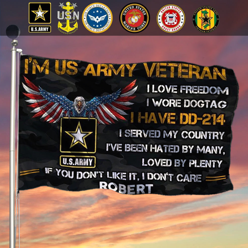 Personalized Eagle I'm A US Army Veteran Flag I Have DD-214 Army Veteran Home Decor Personalized Eagle I'm A US Army Veteran Flag I Have DD-214 Army Veteran Home Decor