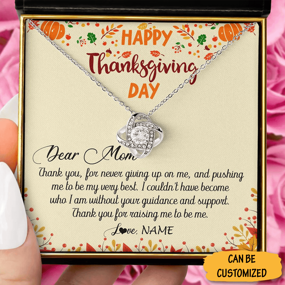 Personalized Happy Thanksgiving Day Mom Necklace Love Knot Silver Necklace Thanksgiving Gift For Mom Personalized Happy Thanksgiving Day Mom Necklace Love Knot Silver Necklace Thanksgiving Gift For Mom
