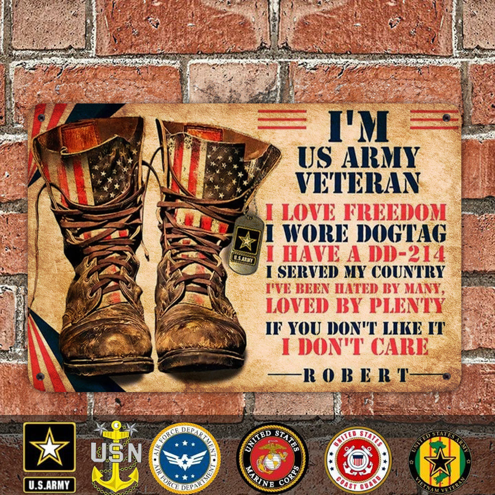 Personalized I'm US Army Veteran Metal Sign I Love Freedom I Wore Dog Tag Veteran Hanging Sign