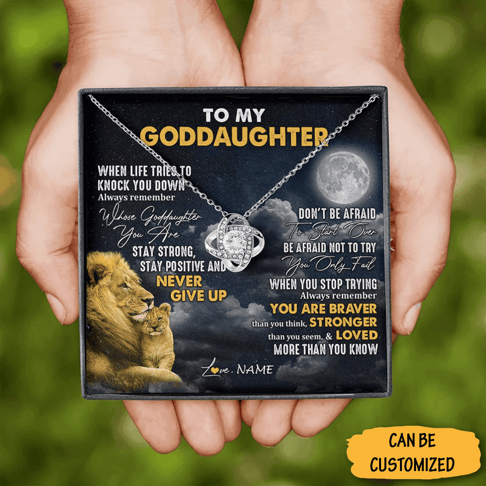 Personalized Lion To My Goddaughter Necklace Silver Love Knot Necklace Christmas Yearly Gifts For Goddaughter Personalized Lion To My Goddaughter Necklace Silver Love Knot Necklace Christmas Yearly Gifts For Goddaughter