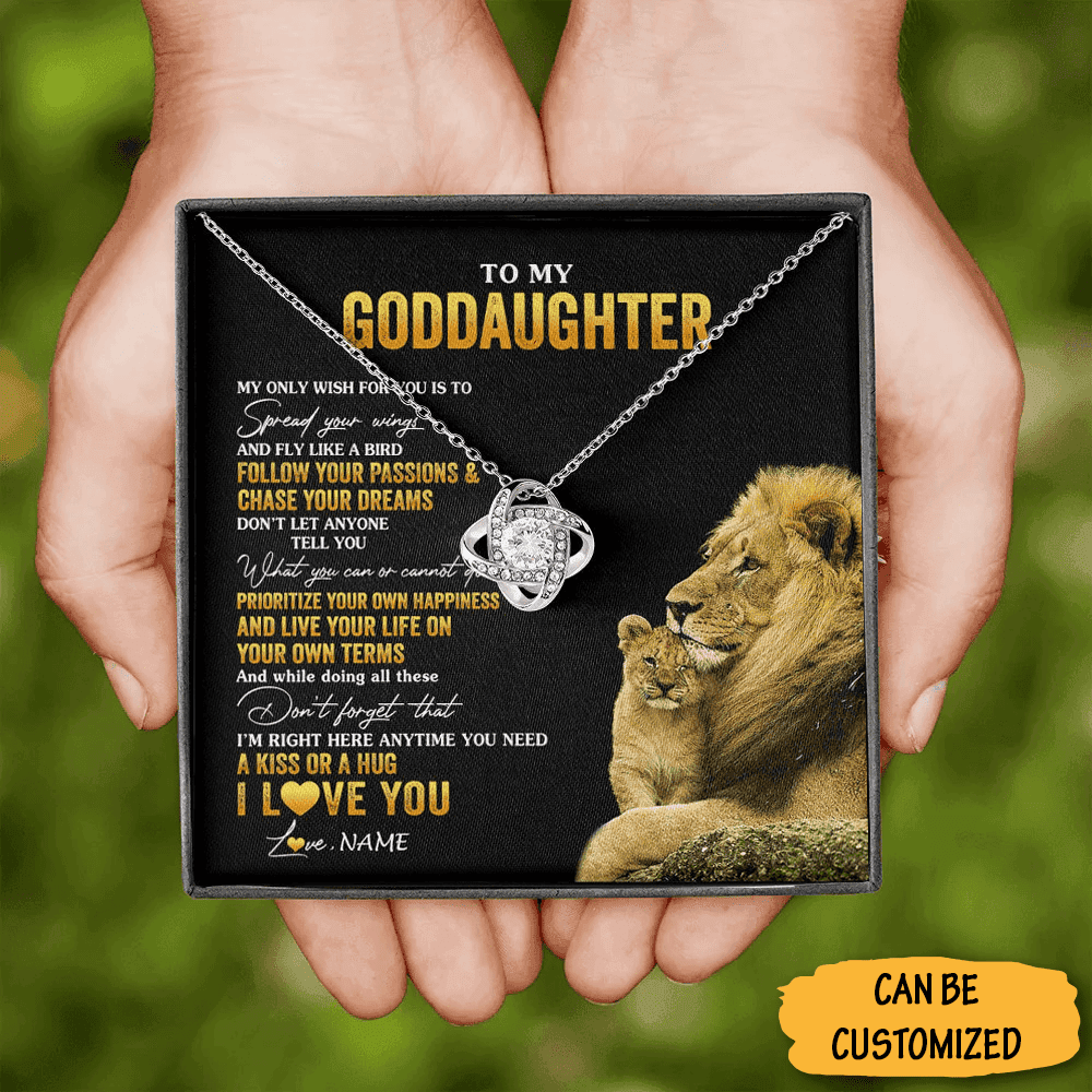 Personalized Lion To My Goddaughter Necklace Silver Love Knot Necklace Unique Birthday Gifts For Goddaughter