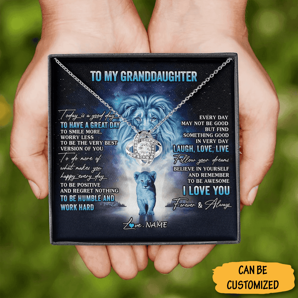 Personalized Lion To My Granddaughter Necklace From Grandpa Love Knot Silver Necklace With Message Card