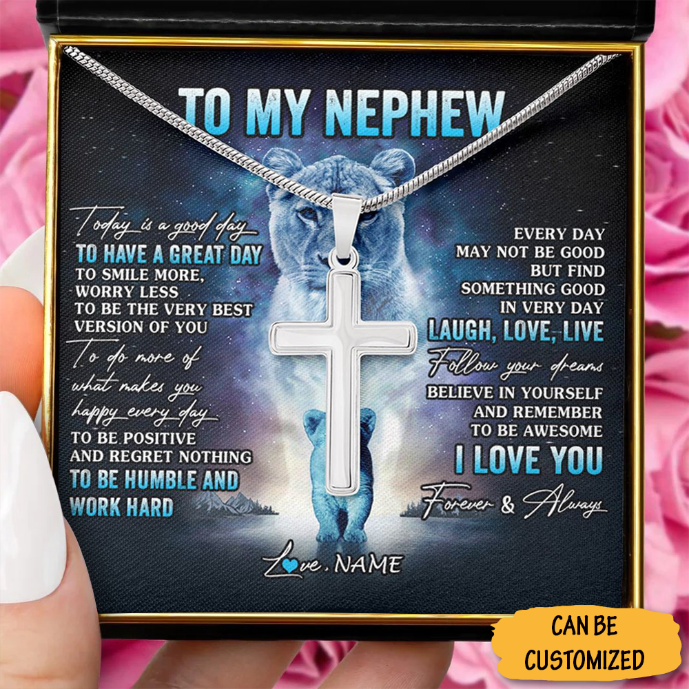 Personalized Lion To My Nephew Cross Necklace Necklace Sterling Silver Cross Necklace Nephew Christmas Gifts Personalized Lion To My Nephew Cross Necklace Necklace Sterling Silver Cross Necklace Nephew Christmas Gifts