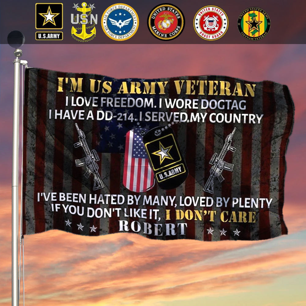 Personalized Proud DD-214 Army Veteran Flag United States Army Veteran DD214 Gifts