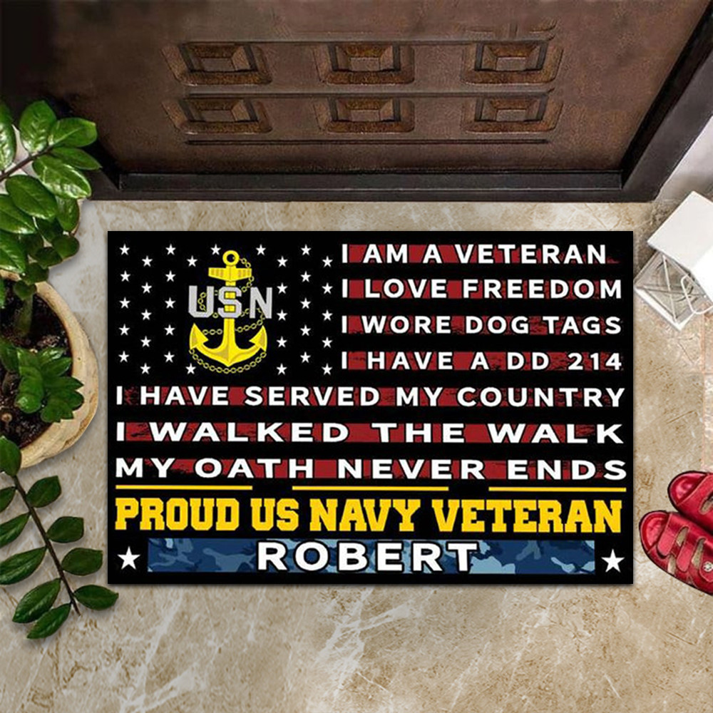 Personalized Proud US Navy Veteran Doormat I Am A Veteran I Love Freedom USN Merchandise Personalized Proud US Navy Veteran Doormat I Am A Veteran I Love Freedom USN Merchandise