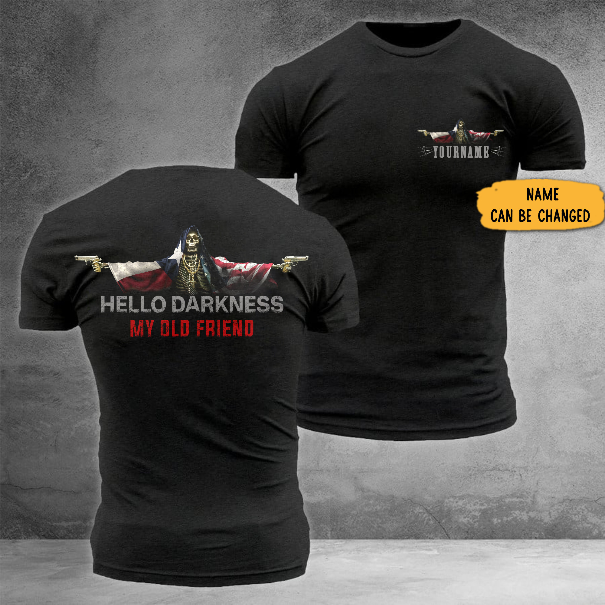 Personalized Texas And American Flag Shirt Hello Darkness My Old Friend Shirt