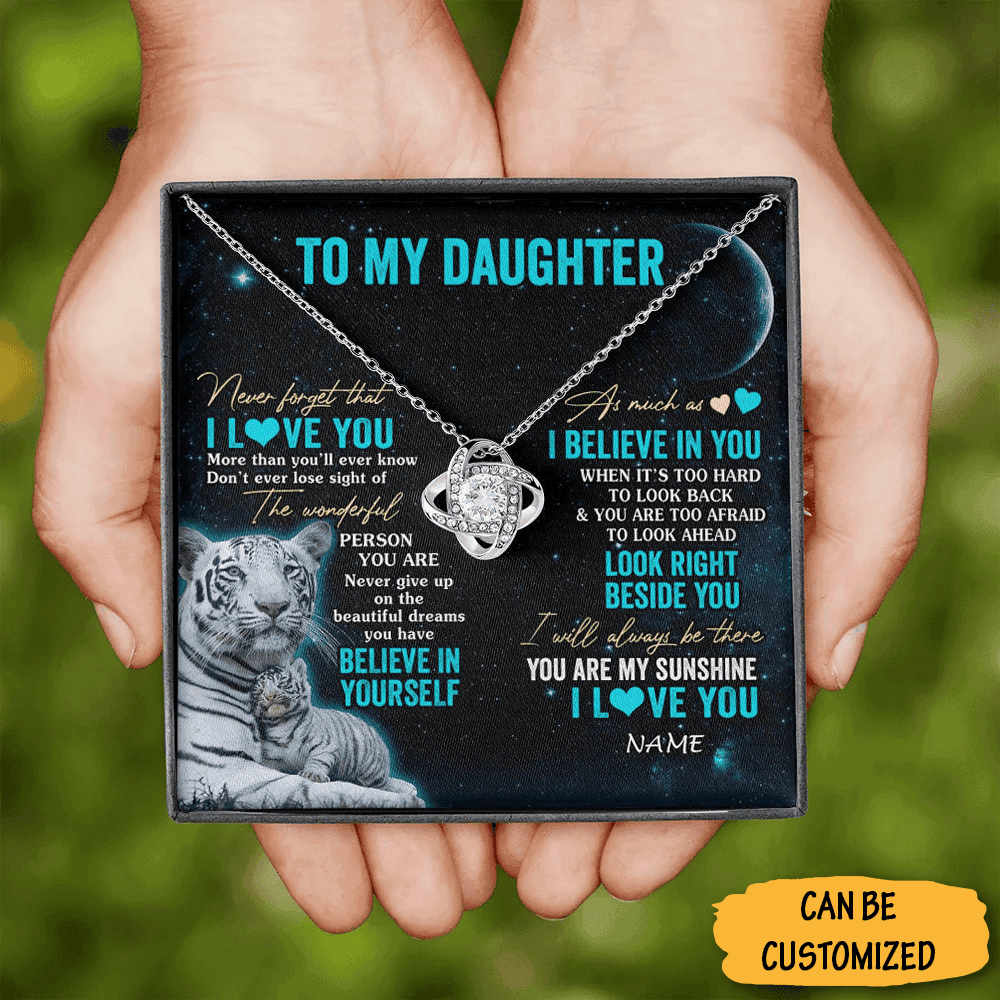 Personalized Tiger To My Daughter Necklace Silver Love Knot Necklace 21St Birthday Gift Ideas For Daughter Personalized Tiger To My Daughter Necklace Silver Love Knot Necklace 21St Birthday Gift Ideas For Daughter