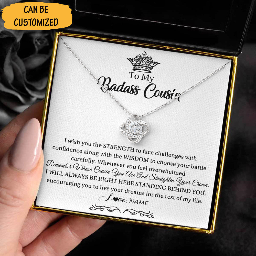 Personalized To My Badass Cousin Necklace Love Knot Pendant Necklace Gift For Cousin Sister Wedding Personalized To My Badass Cousin Necklace Love Knot Pendant Necklace Gift For Cousin Sister Wedding