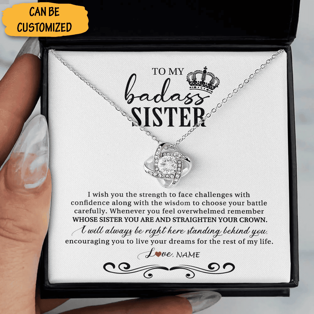 Personalized To My Badass Sister Necklace Sterling Silver Love Knot Necklace With Meaningful Messages Personalized To My Badass Sister Necklace Sterling Silver Love Knot Necklace With Meaningful Messages