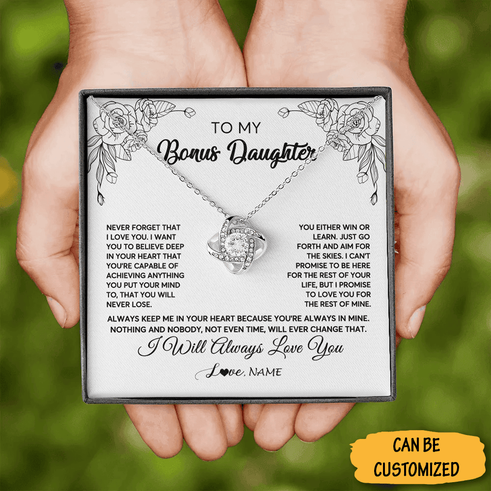 Personalized To My Bonus Daughter Love Knot Necklace I Will Always Love You Necklace Jewelry Box Personalized To My Bonus Daughter Love Knot Necklace I Will Always Love You Necklace Jewelry Box
