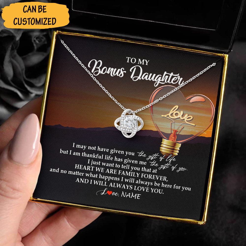 Personalized To My Bonus Daughter Necklace Love Knot Silver Pendant Necklace Unique Bonus Daughter Gifts Personalized To My Bonus Daughter Necklace Love Knot Silver Pendant Necklace Unique Bonus Daughter Gifts