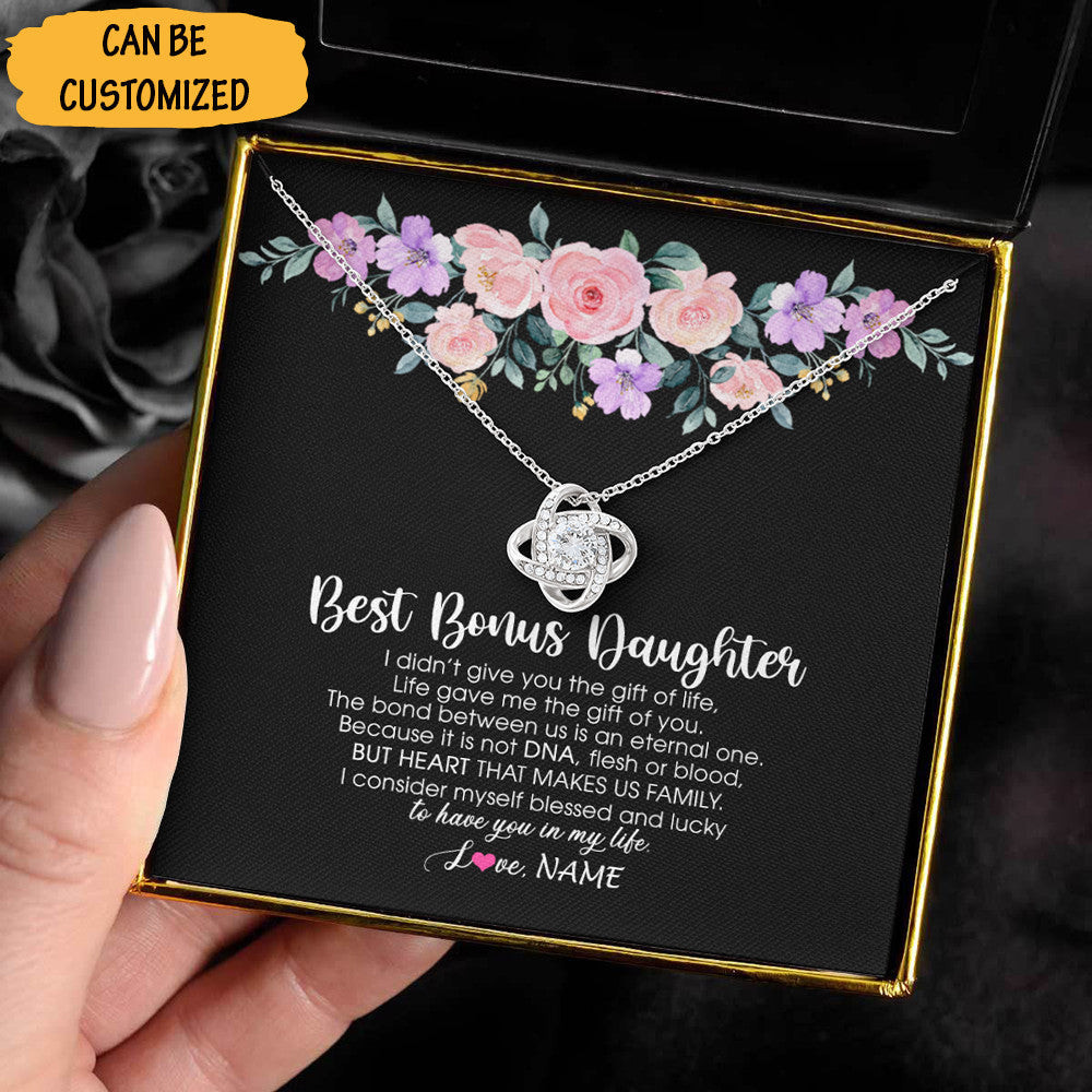 Personalized To My Bonus Daughter Necklace Sterling Silver Love Knot Pendant Bonus Daughter Gifts From Step Dad Personalized To My Bonus Daughter Necklace Sterling Silver Love Knot Pendant Bonus Daughter Gifts From Step Dad