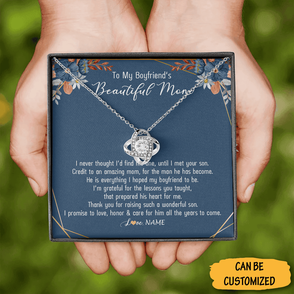 Personalized To My Boyfriend's Beautiful Mom Necklace Love Knot Silver Necklace Gift For Boyfriend's Mom First Meeting Personalized To My Boyfriend's Beautiful Mom Necklace Love Knot Silver Necklace Gift For Boyfriend's Mom First Meeting