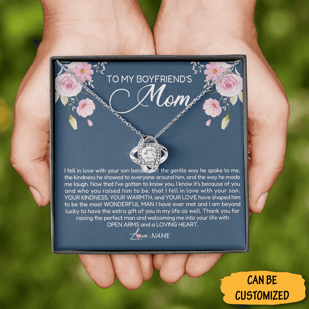Personalized To My Boyfriend's Mom Necklace Love Knot Silver Necklace Mother's Day Gift Ideas For Boyfriends Mom
