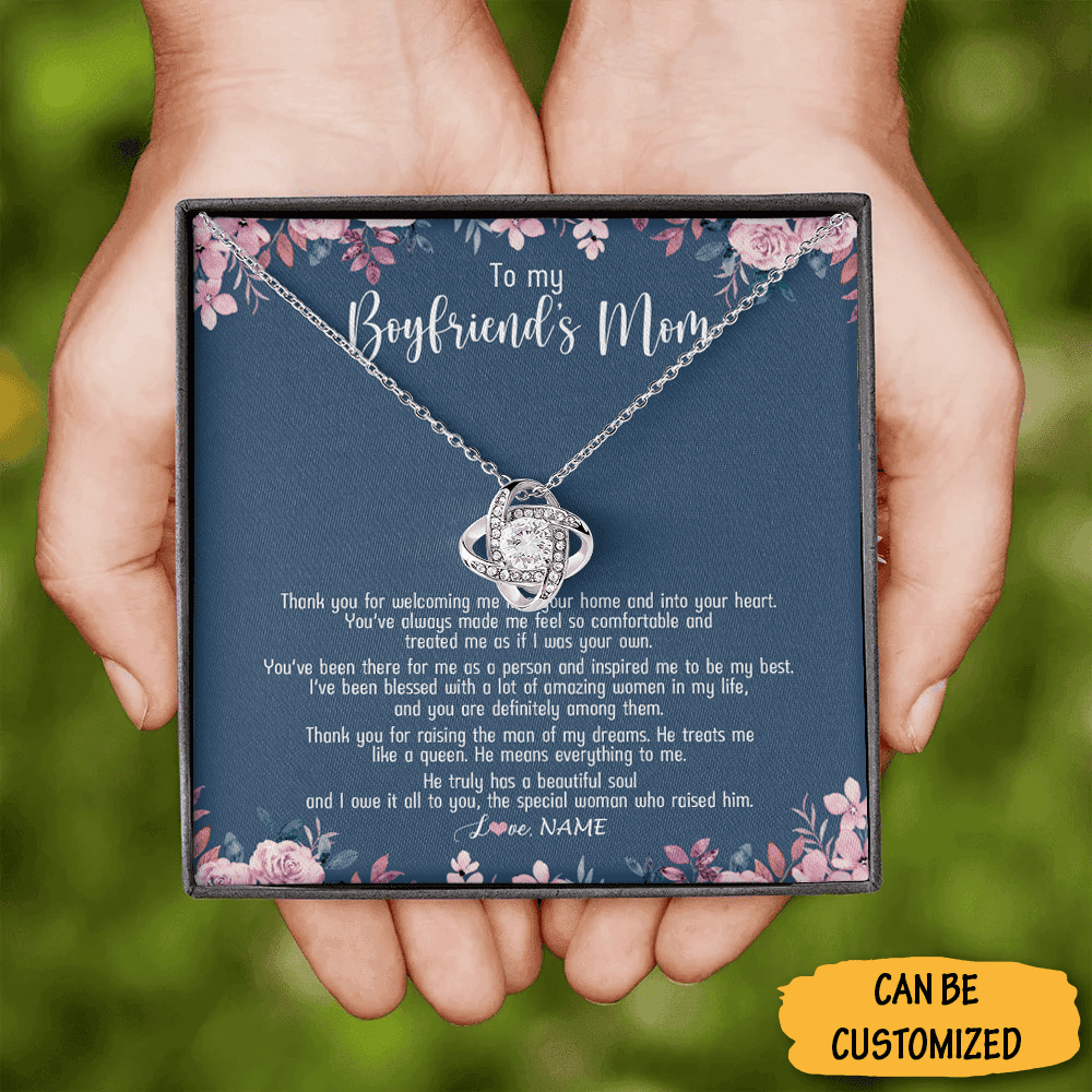 Personalized To My Boyfriends Mom Necklace Love Knot Silver Necklace Things To Get Boyfriends Mom For Christmas