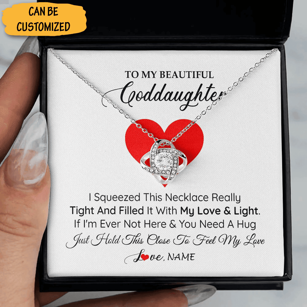 Personalized To My Goddaughter Necklace Silver Love Knot Necklace With Message Goddaughter Jewelry Box