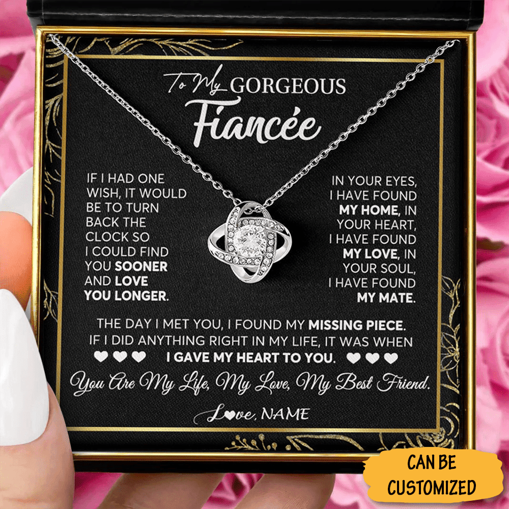 Personalized To My Gorgeous Fiancee Necklace Silver Love Knot Necklace Best Christmas Gifts For Fiancee